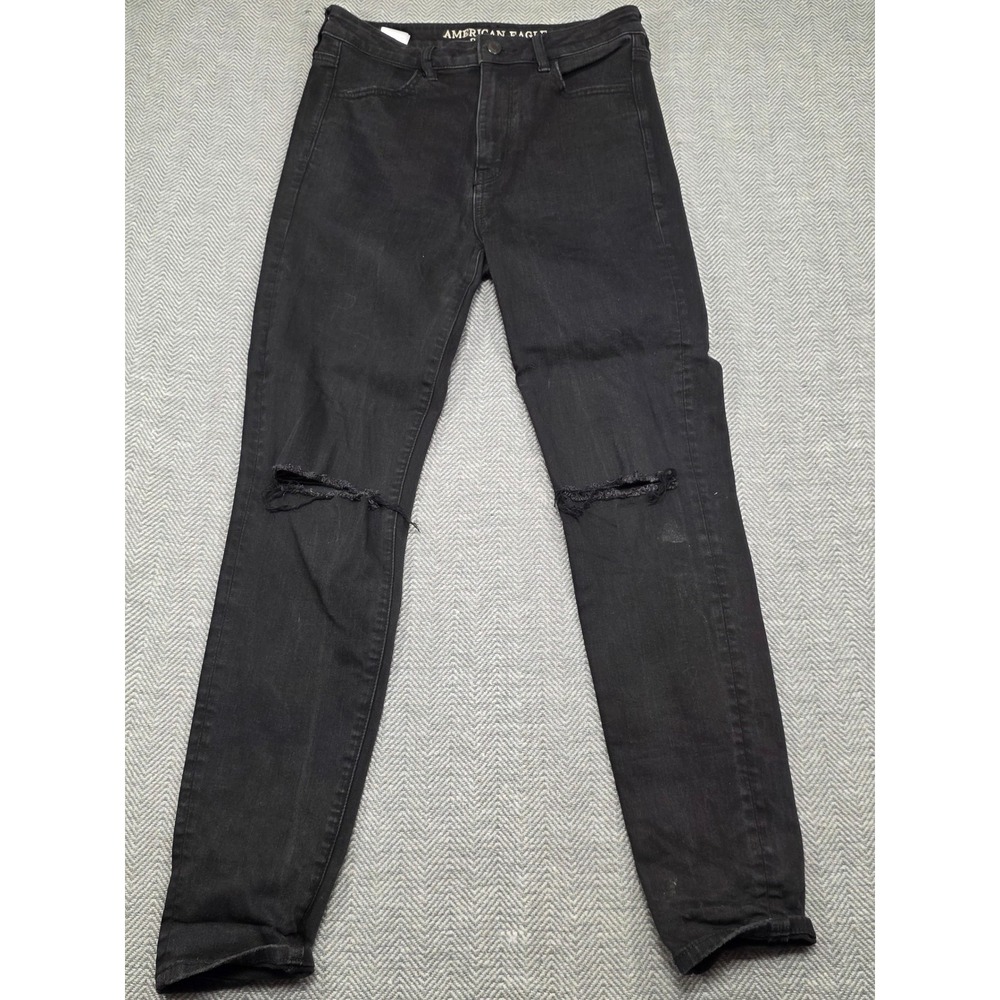 American Eagle Outfitters Womens Black Super Stretch X Jeans Ripped Knee Size 8